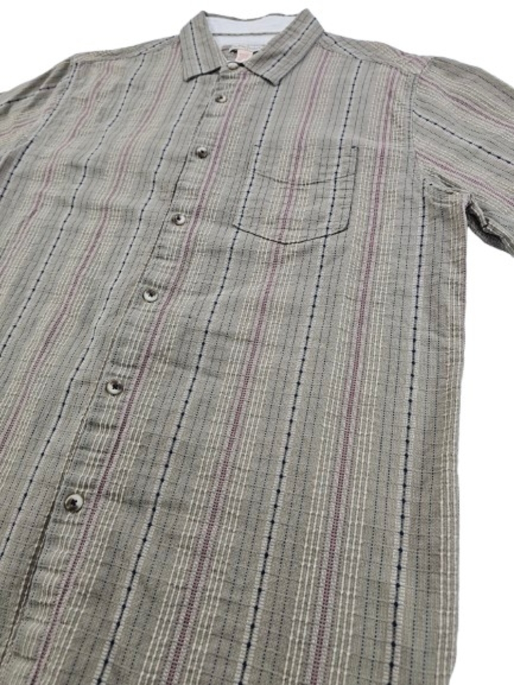 Carbon 2 Cobalt Textured Dobby Dash Men's L Khaki RWB Striped Button Up Shirt - Picture 2 of 8